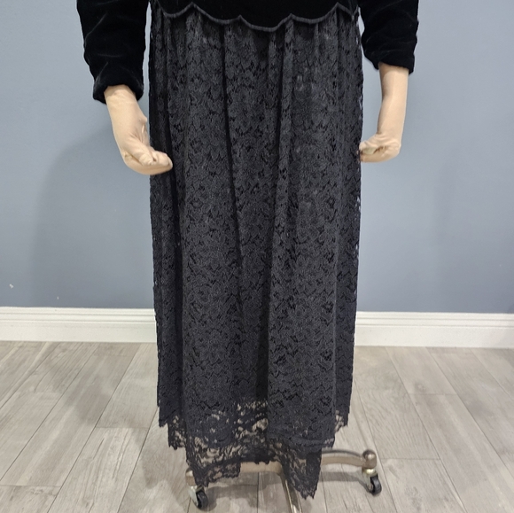 Vintage CHAR Black Silk Blend Velvet Lace Fit Flare Midi Evening Dress Gown 8 - Picture 7 of 10